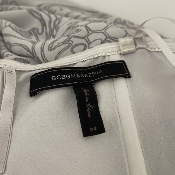 Bcbgmaxazria Amber Strapless Maxi Dress Party Cocktail White Gray Print  Size 2 - Picture 15 of 16